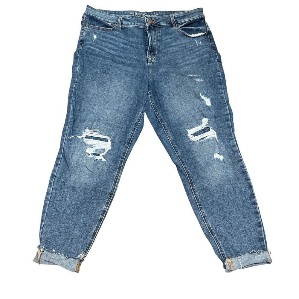 Maurices Medium Wash High Rise Patch Ripped Skinny Cropped Jeans XL